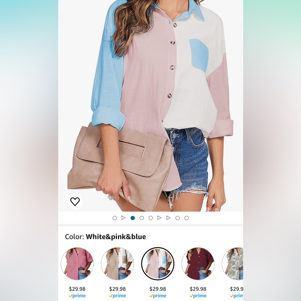 Medium White - Blue - Pink Collared Top